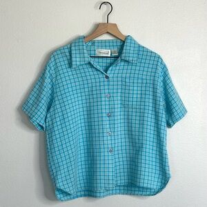 Shenanigans Women’s Vintage 80’s/90’s Checkered Blue 100% Cotton Button Up Sx XL